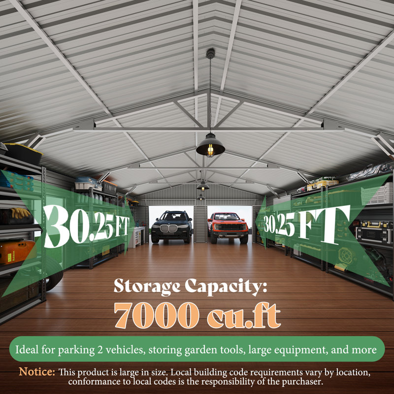 AMERLIFE 25x30x11.5 Ft Outdoor Metal Garage Shed With Front Double
